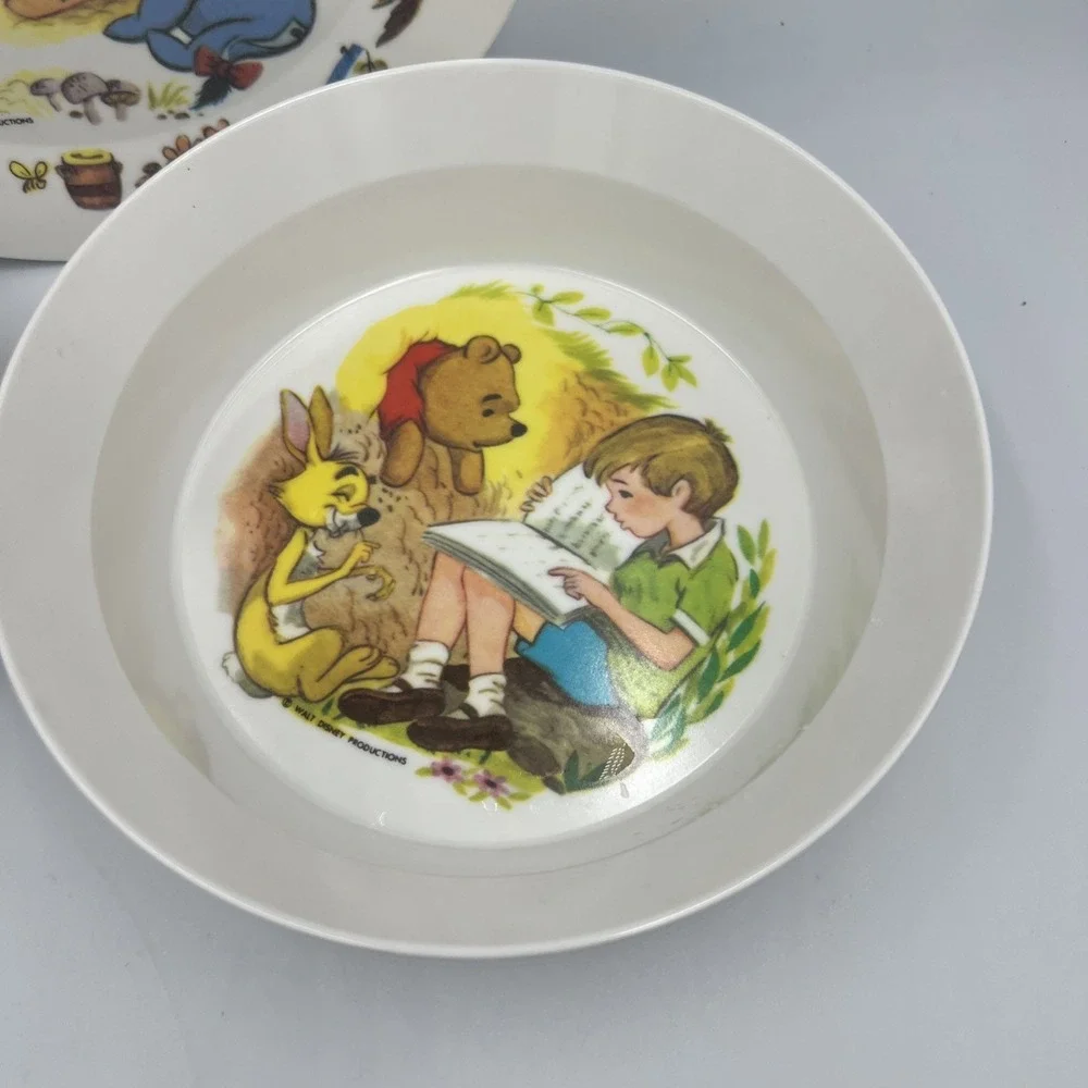 Vintage Winnie The Pooh 3 Piece‎ Melamine Walt Disney Dish Set Plate 2 Bowls